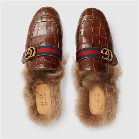 gucci leather slippers men|Gucci crocodile slippers.